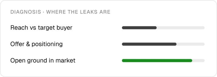 An account audit with wasted spend circled and broken tracking flagged